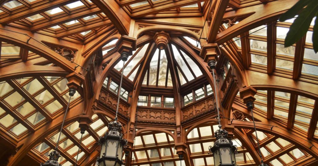 Skylight of the Biltmore Estate featuring intricate wood craftsmanship.